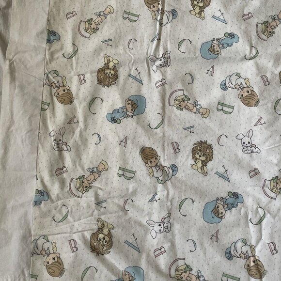 Vintage Precious Moments Baby Quilt Blanket 36" X 36" Custom Handmade White Cott - Picture 7 of 10